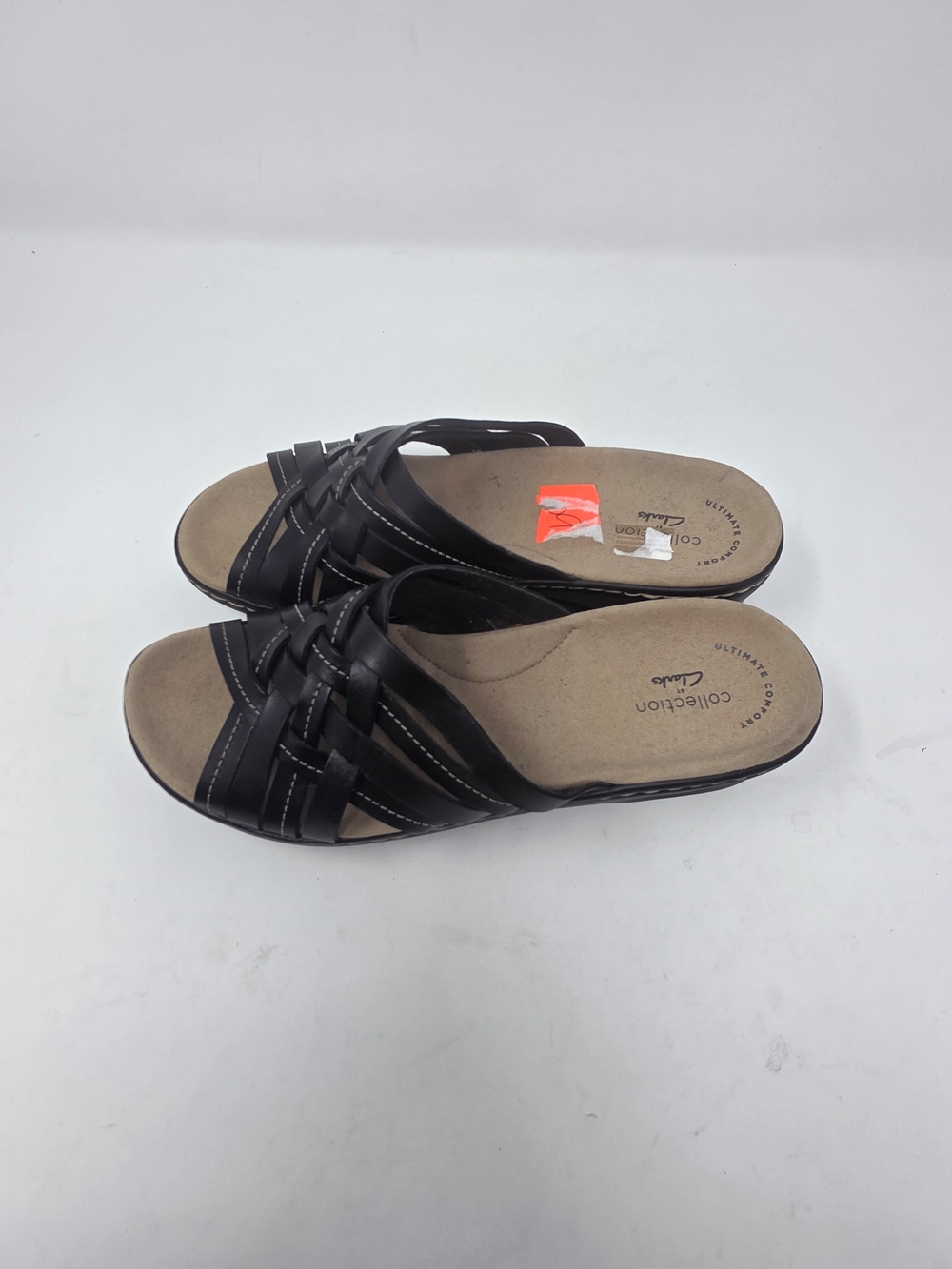 Clarks Collection Black Leather Woven Slide Sandals Women’s 8